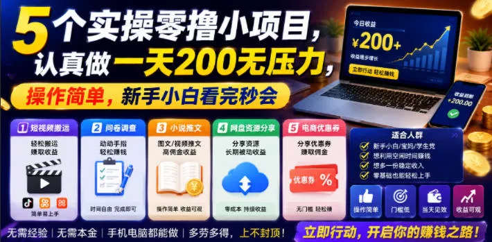 5个实操零撸小项目,认真做一天200无压力,操作简单,新手小白看完秒会【揭秘】