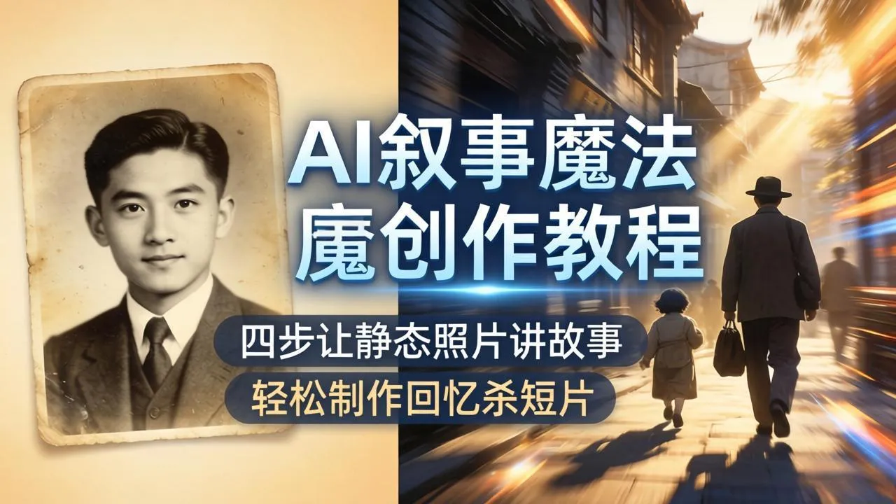 AI叙事魔法创作教程，四步让静态照片讲故事，老照片修复加动态特效，轻松制作回忆杀短片_抖汇吧