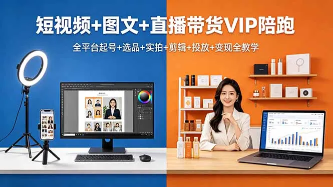 短视频+图文+直播带货VIP陪跑，全平台起号+选品+实拍+剪辑+投放+变现全教学_抖汇吧