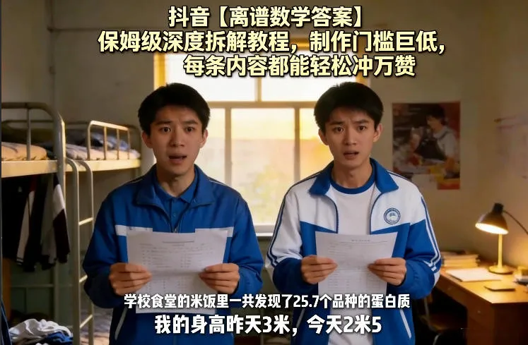 抖音【离谱数学答案】保姆级深度拆解教程，制作门槛巨低，每条内容都能轻松冲万赞，附详细步骤_抖汇吧