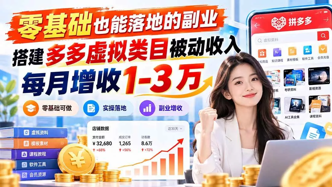 （20870期）零基础也能落地的副业，搭建多多虚拟类目被动收入，每月增收 1-3 万_抖汇吧