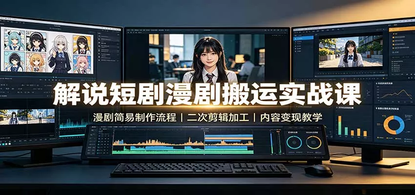 解说短剧漫剧搬运实战课：漫剧简易制作流程，二次剪辑加工，内容变现教学_抖汇吧