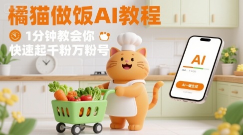 有趣的橘猫买菜做饭视频，用AI一键搞定，1分钟教会你，快速起千粉万粉号_抖汇吧