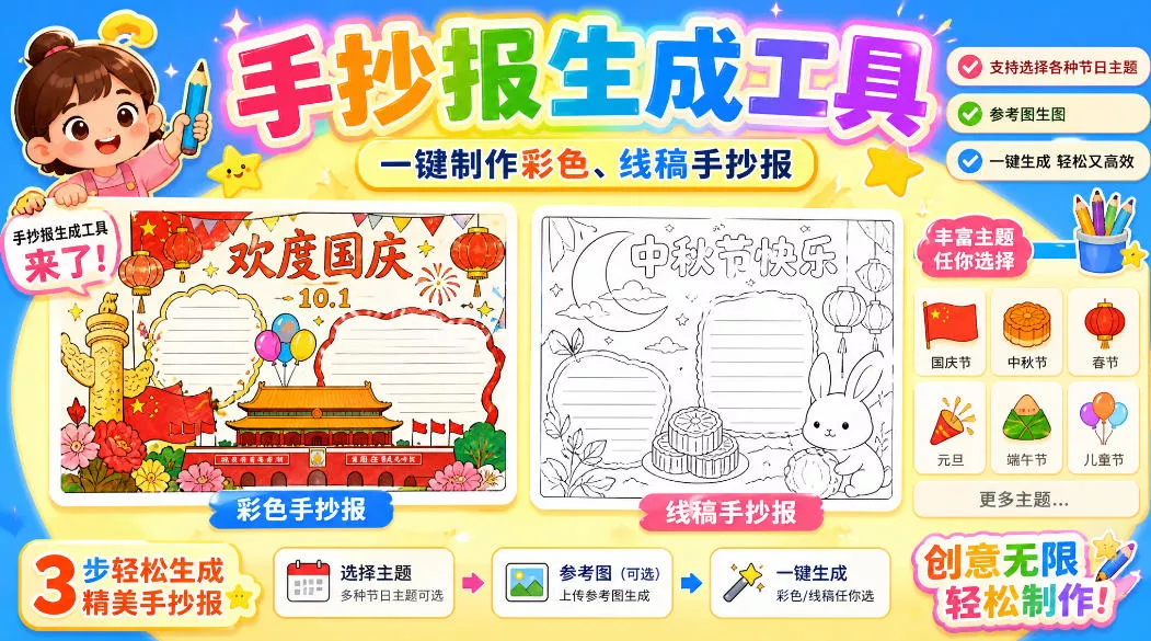 手抄报批量生成工具来了，完全免费，告别豆包生图，高清无水印_抖汇吧