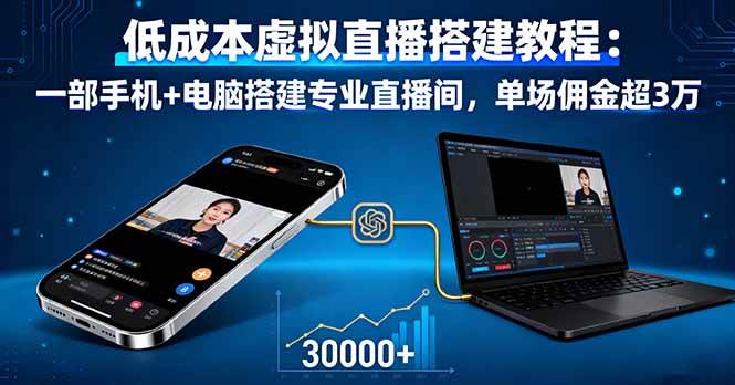 （16156期）低成本虚拟直播搭建教程：一部手机+电脑搭建专业直播间，单场佣金超3万_抖汇吧