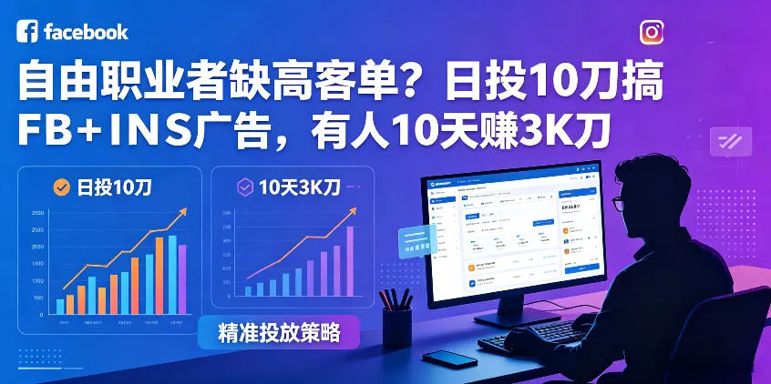 自由职业者缺高客单？日投10刀搞FB+INS广告，有人10天赚3K刀！【原创双语字幕】_抖汇吧