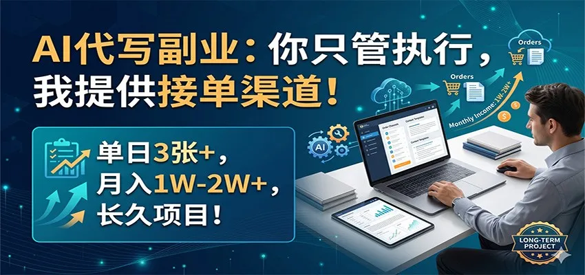 AI代写副业：你只管执行，我提供接单渠道！单日3张+，月入1W-2W+，长久项目_抖汇吧