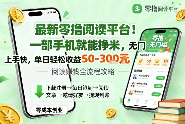 最新零撸阅读平台！一部手机就能挣米，无门槛上手快，单日轻松收益50-3张【揭秘】_抖汇吧