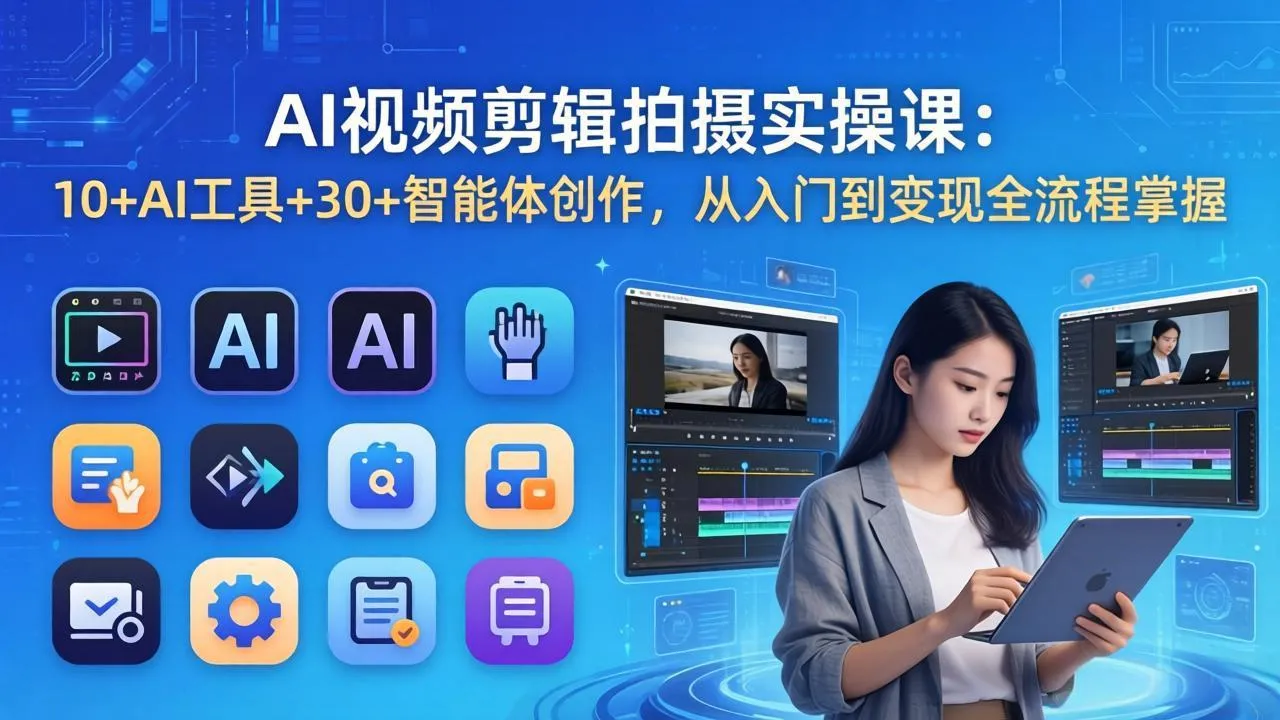 AI 视频剪辑拍摄实操课：10+AI工具+30+智能体创作，从入门到变现全流程掌握_抖汇吧