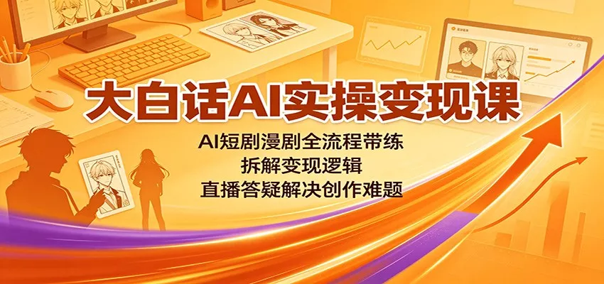 大白话AI实操变现课：AI短剧漫剧全流程带练，拆解变现逻辑，直播答疑解决创作难题_抖汇吧