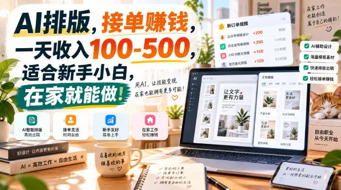AI排版，接单賺钱，一天收入100-500，适合新手小白，在家就能做！_抖汇吧