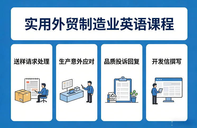 实用外贸制造业英语课程，教你专业处理送样请求、应对生产意外、回复品质投诉、撰写开发信等_抖汇吧