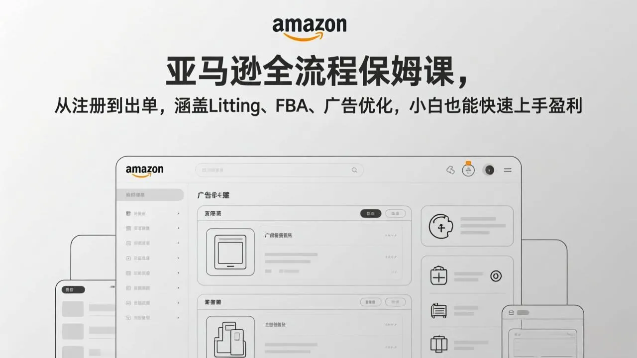 亚马逊全流程保姆课，从注册到出单，涵盖Listing、FBA、广告优化，小白也能快速上手盈利_抖汇吧