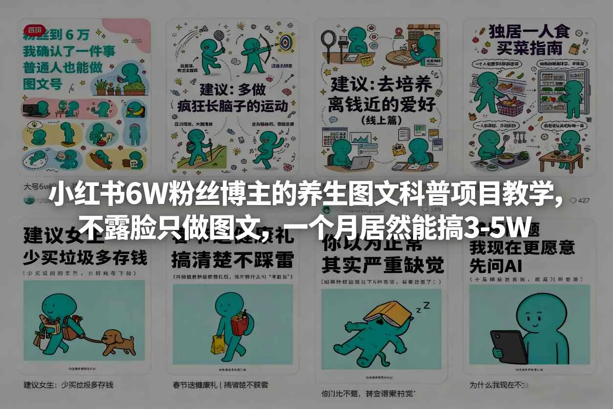 小红书6W粉丝博主的养生图文科普项目教学，不露脸只做图文，一个月居然能搞3-5W_抖汇吧