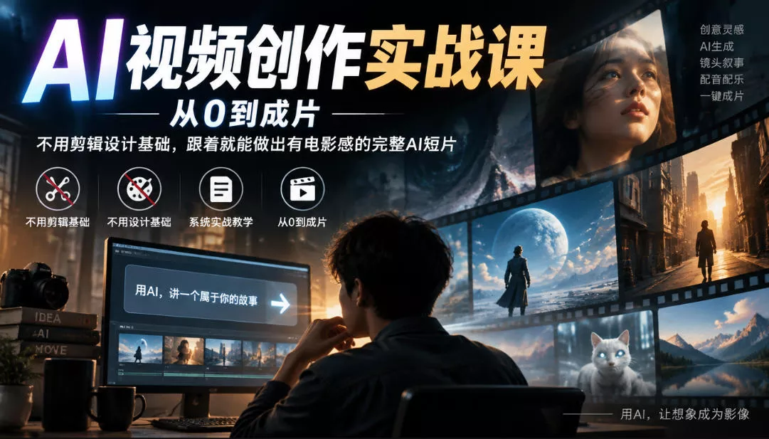 AI视频创作实战课，从0到成片，不用剪辑设计基础，跟着就能做出有电影感的完整AI短片_抖汇吧