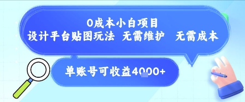 0成本小白项目，设计平台贴图玩法，无需维护，无需成本，单账号单月可产生收益4k+_抖汇吧