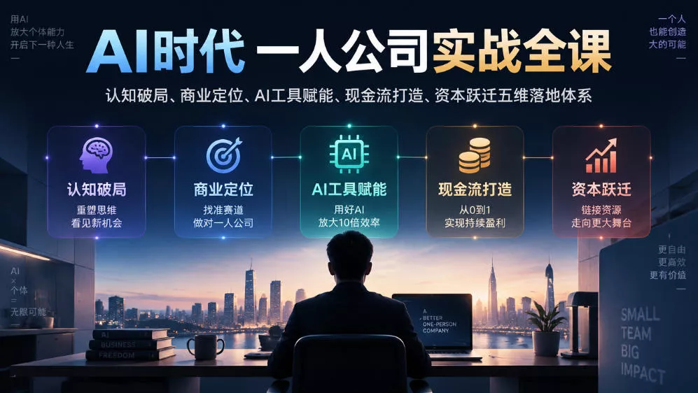 AI时代一人公司实战全课｜认知破局、商业定位、AI工具赋能、现金流打造、资本跃迁五维落地体系_抖汇吧