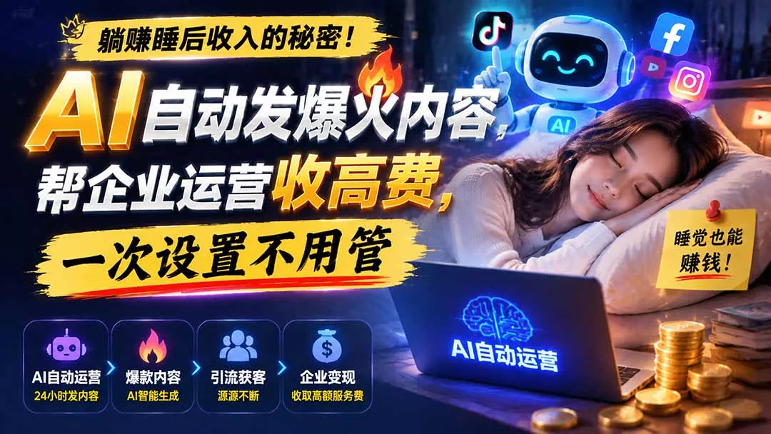 躺赚睡后收入的秘密!AI 自动发爆火内容,帮企业运营收高费,一次设置不用管【原创双语字幕】_抖汇吧