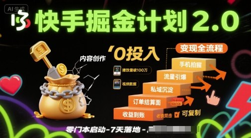 快手掘金计划2.0，快手电商变现全流程，简单可复制，0投入_抖汇吧