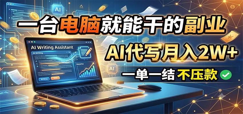 一台电脑就能干的副业,AI代写月入2W+,一单一结不压款_抖汇吧