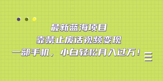 最新蓝海项目，靠禁止废话视频变现，一部手机，小白轻松月入过万！_抖汇吧