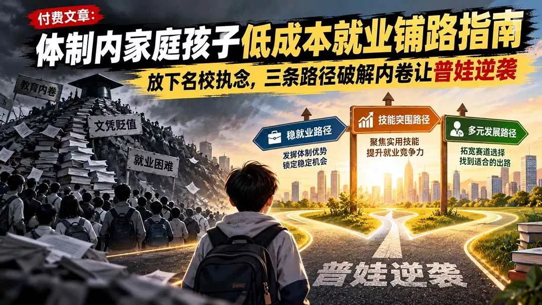 （21231期）付费文章：体制内家庭孩子低成本就业铺路指南，放下名校执念，三条路径破解内卷让普娃逆袭_抖汇吧
