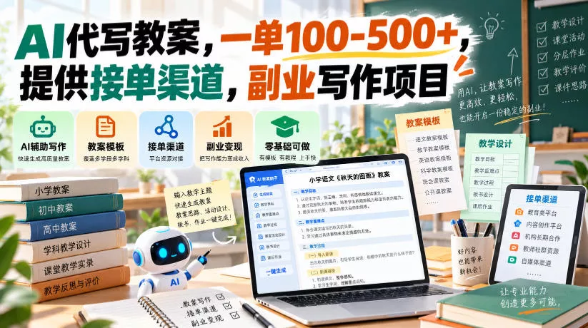 AI代写教案,一单100-500+,提供接单渠道,副业写作项目_抖汇吧