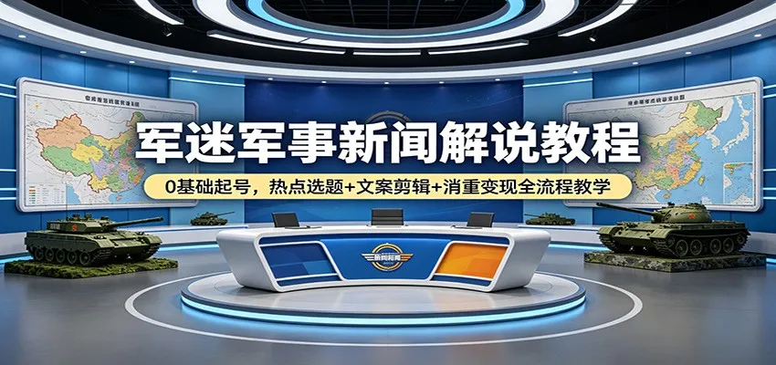 军迷军事新闻解说教程：0基础起号，热点选题+文案剪辑+消重变现全流程教学_抖汇吧