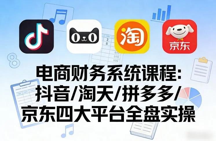 电商财务系统课程,覆盖抖音、淘天、拼多多、京东四大主流平台的全盘实操_抖汇吧