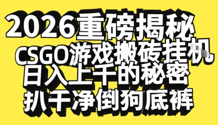 2026开年重磅解密,CSGO游戏搬砖挂G日入1k+的秘密,把倒狗的底裤扒干【揭秘】_抖汇吧