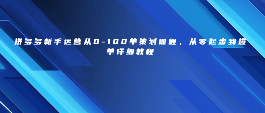 拼多多新手运营从0-100单策划课程，从零起步到爆单详细教程_抖汇吧