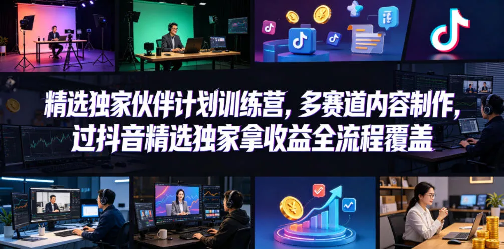 小豁食堂精选独家伙伴计划训练营，多赛道内容制作，过抖音精选独家拿收益全流程覆盖_抖汇吧