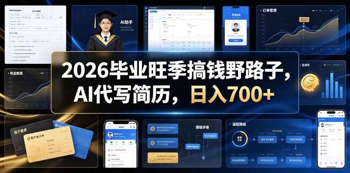 2026毕业旺季搞钱野路子，AI代写简历，日入700+【揭秘】_抖汇吧