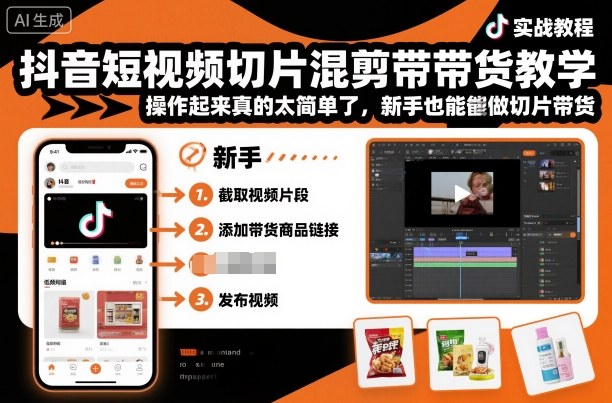 抖音短视频切片混剪带货教学，操作起来真的太简单了，新手也能做切片带货_抖汇吧