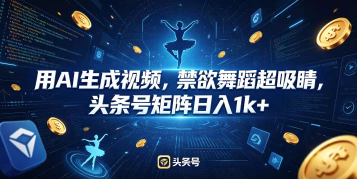 用AI生成视频，禁欲舞蹈超吸睛，头条号矩阵日入1k+_抖汇吧