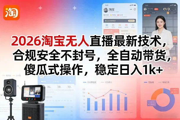 2026淘宝无人直播最新技术，合规安全不封号，全自动带货，傻瓜式操作，稳定日入1k+【揭秘】_抖汇吧