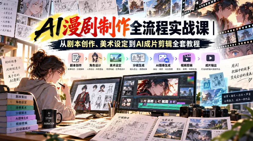 AI漫剧制作全流程实战课｜从剧本创作、美术设定到AI成片剪辑全套教程_抖汇吧