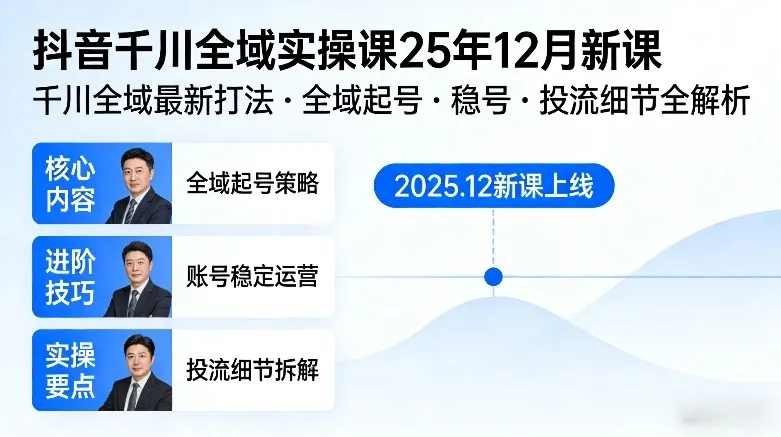 抖音千川全域全域实操课25年12月新课，千川全域最新打法，全域起号，稳号，投流细节全部都有_抖汇吧