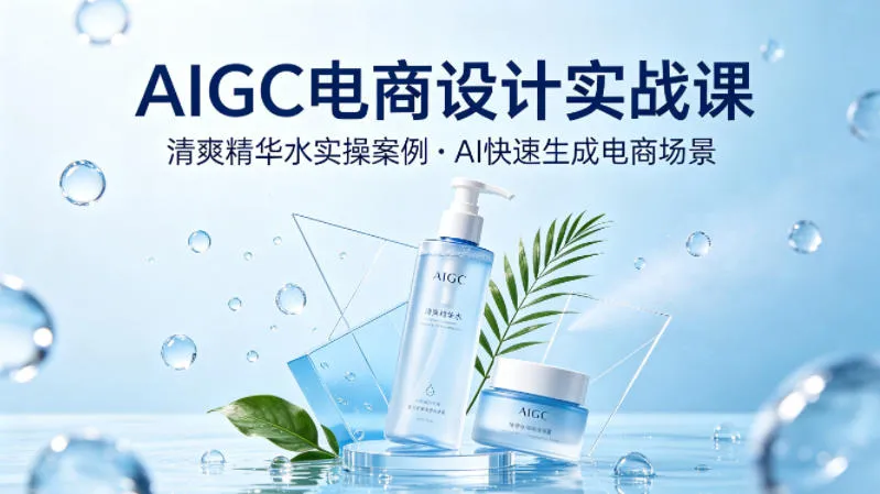 AIGC电商设计实战课，以清爽精华水为实操案例，教你用AI快速生成电商场景_抖汇吧