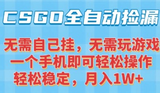 CSGO自动捡漏项目，最新独家玩法，一个手机可操作，新手小白轻松月入1W+，操作简单易上手【揭秘】_抖汇吧
