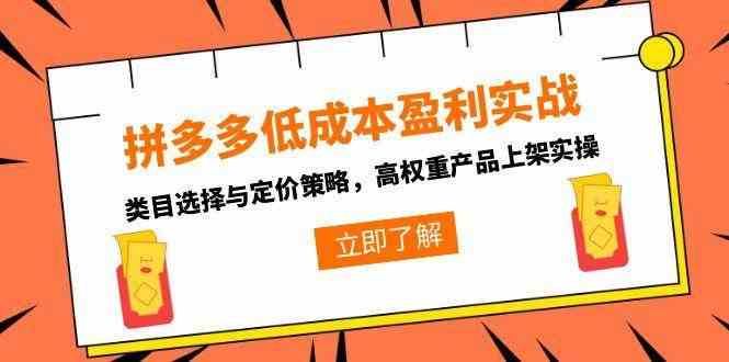 拼多多低成本盈利实战，类目选择与定价策略，高权重产品上架实操_抖汇吧