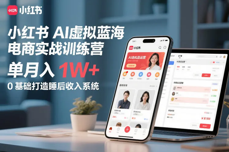 小红书AI虚拟蓝海电商实战训练营，单月入1W+，0基础打造睡后收入系统_抖汇吧