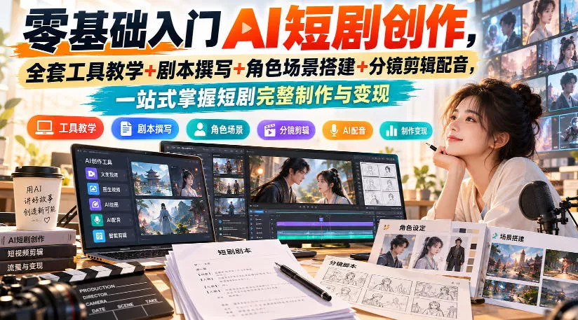 零基础入门AI短剧创作，全套工具教学+剧本撰写+角色场景搭建+分镜剪辑配音，一站式掌握短剧完整制作与变现_抖汇吧