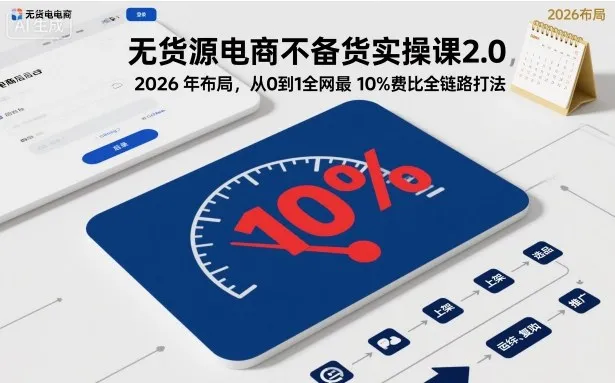 无货源电商不备货实操课2.0,2026年布局,从0到1全网最低10%费比全链路打法【更新】_抖汇吧