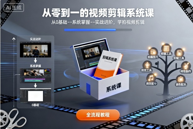 从零到一的视频剪辑系统课，从0基础–系统掌握–实战进阶，学拍视频剪辑_抖汇吧