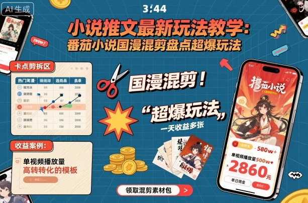 小说推文最新玩法教学，番茄小说国漫混剪盘点超爆玩法，全程干货，一天收益多张_抖汇吧