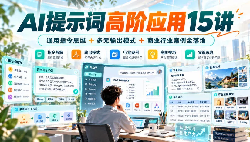 AI提示词高阶应用15讲|通用指令思维+多元输出模式+商业行业案例全落地_抖汇吧