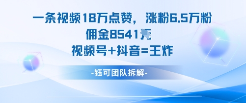 一条视频18W点赞,涨粉6.5W粉佣金8541米,视频号+抖音=王炸_抖汇吧