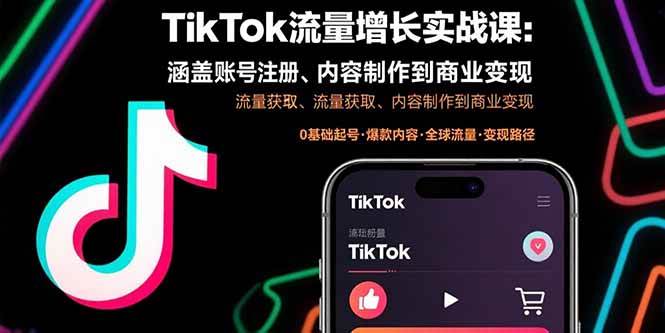 （15791期）TikTok流量增长实战课：涵盖账号注册、流量获取、内容制作到商业变现_抖汇吧