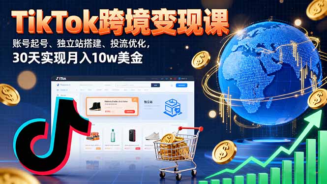 TikTok跨境变现课：账号起号、独立站搭建、投流优化，30天实现月入10w美金_抖汇吧